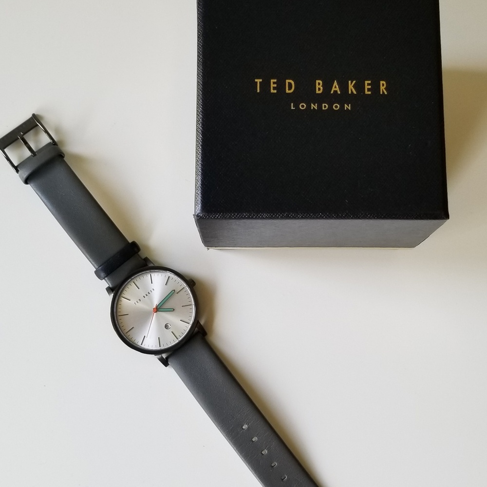 Ted Baker London gray leather men's grant watch
